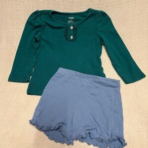 Gymboree Teal Top with Button Detail and Feather Baby Blue Shorts